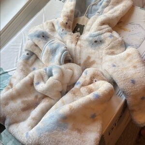 Fleece Cream and Blue Kids jumpsuit hoodie